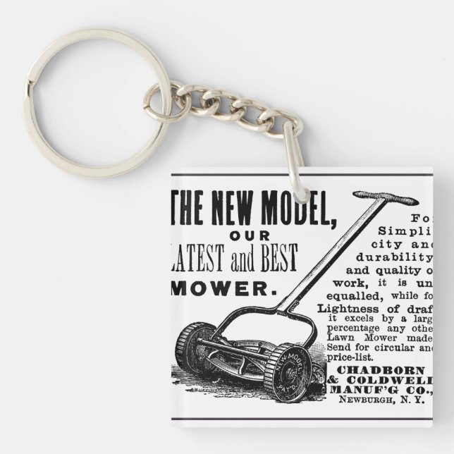 Vintage lawn mower advert keychain (Front)