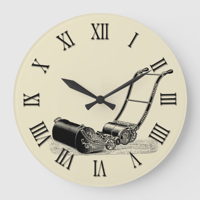 Vintage Lawn Mower Clock Roman numerals 2 (Front)