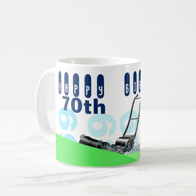 Vintage Lawnmower 70th Birthday Mug (Front Left)