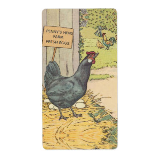 Vintage Laying Hen Farm Étiquette de carton d'oeuf