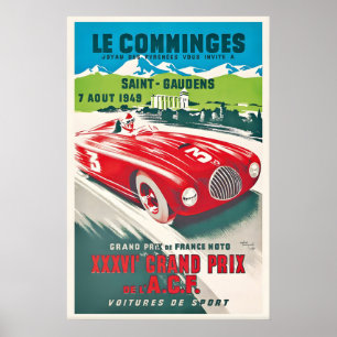 Vintage Le Comminges Car Race Poster Retro French