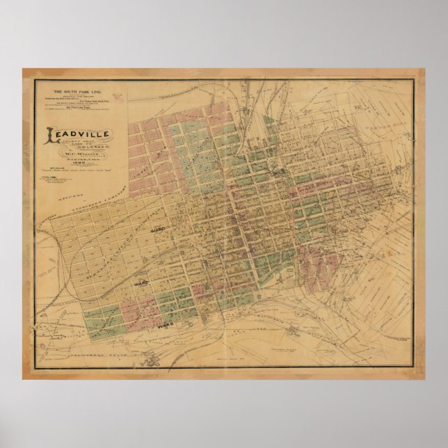Vintage Leadville CO Map (1895) Poster (Front)