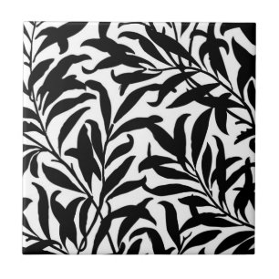 Vintage Leaf Botanical Pattern Black and White BW Tile
