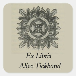 Vintage Leaf Design Square Bookplate Square Sticker