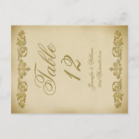 Vintage Leaf Scroll Wedding Table Number Postcard