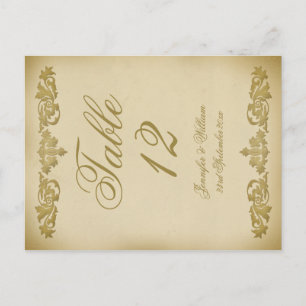 Vintage Leaf Scroll Wedding Table Number Postcard