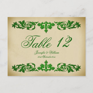 Vintage Leaf Scroll Wedding Table Number Postcard