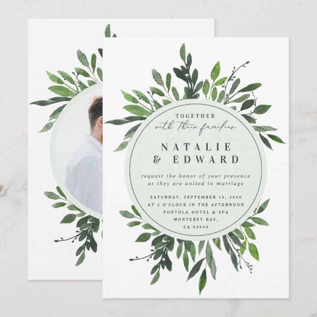 Vintage leafy frame photo wedding invitation. invitation (Front/Back)