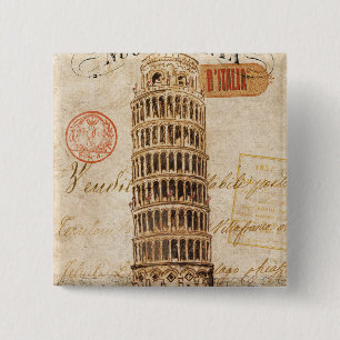 Vintage Leaning Tower of Pisa 2 Inch Square Button