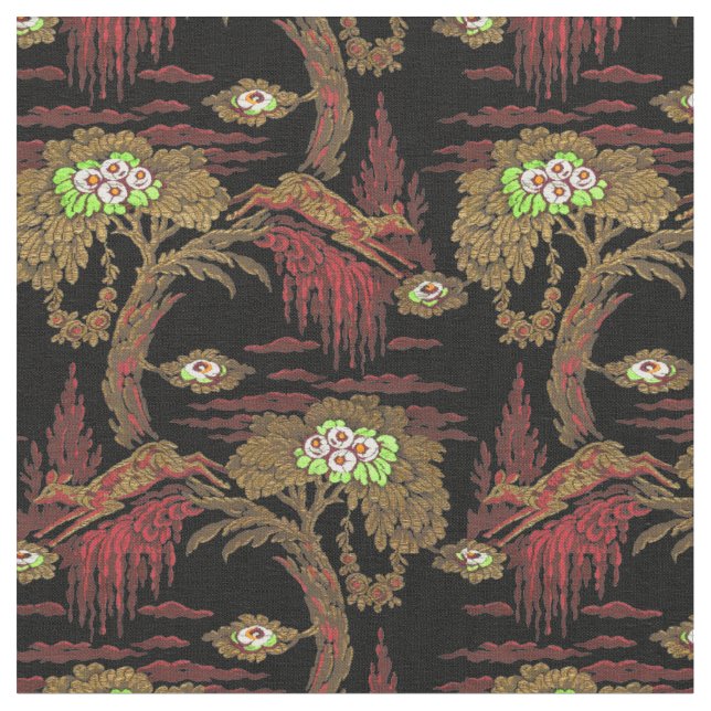 Vintage Leaping Deer Pattern Fabric (Close Up)