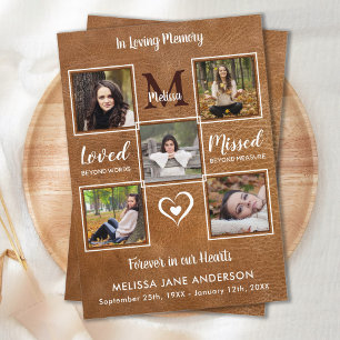 Vintage Leather 5 Photo Sympathy Memorial Funeral Thank You Card