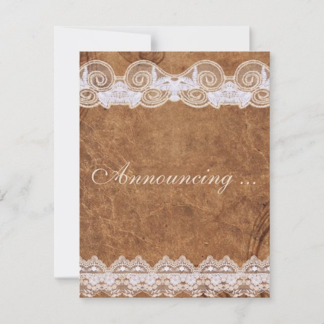 Vintage Leather and Lace Marriage Announcement (Front)