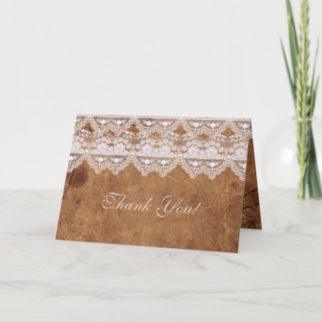 Vintage Leather and Lace Thank You Card (Front)
