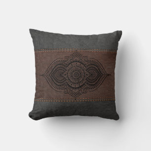 Vintage Leather Black Lace ornament Throw Pillow