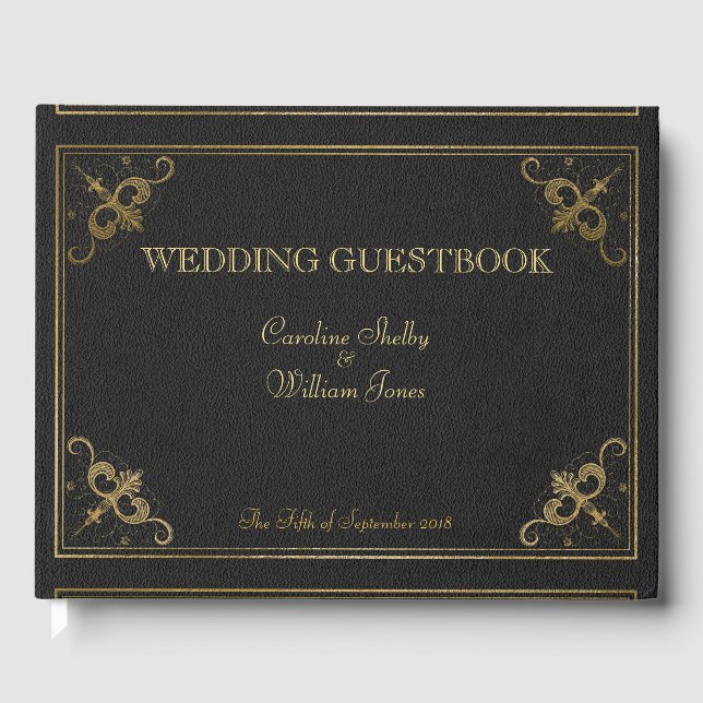 Vintage Leather Book Wedding Guestbook (Front)