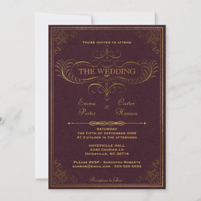 Vintage Leather Book Wedding Invitation (Front)