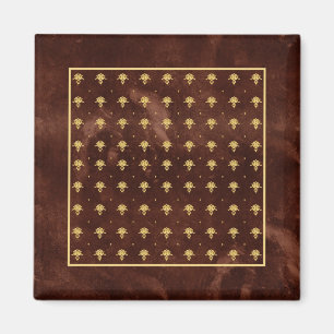 Vintage Leather Brown and Gold Damask Pattern Magnet