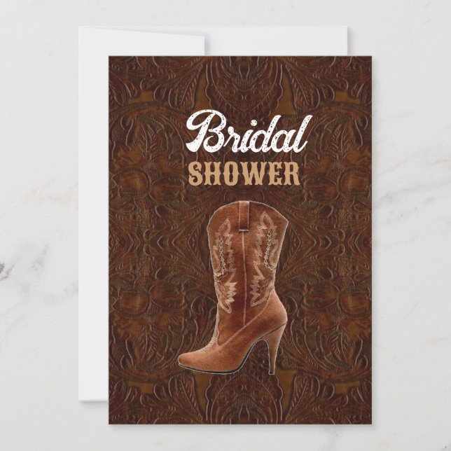 vintage leather cowboy boots country Bridal shower Invitation (Front)
