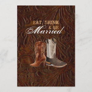 vintage leather cowboy country  rehearsal dinner invitation