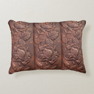 Vintage leather rose look decorative pillow