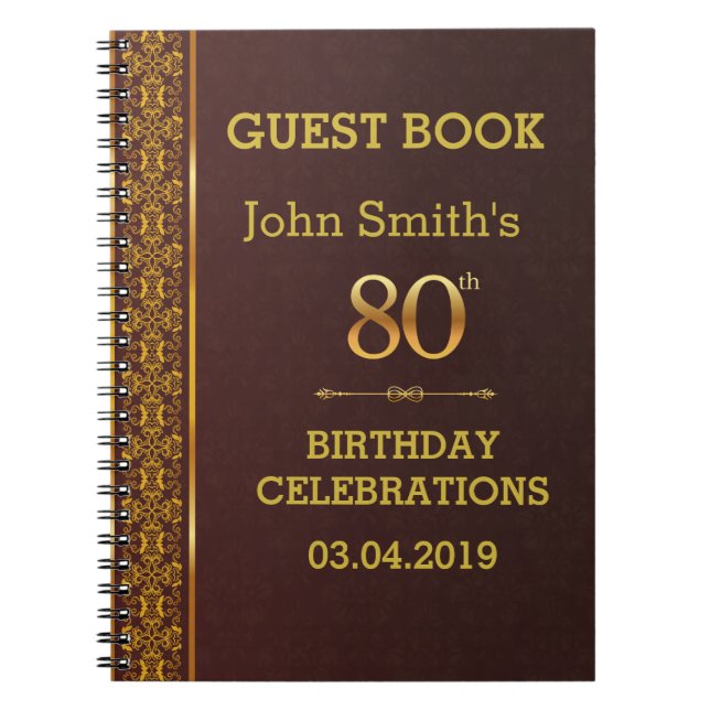 Vintage Leather Texture 80th Birthday Guestbook Notebook (Front)