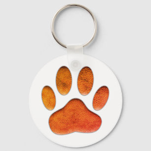 Vintage Leather Texture Dog Paw Print Keychain