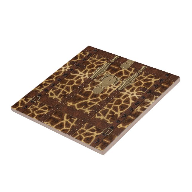 Vintage Leather Tribal Giraffe Animal Print Tile (Side)