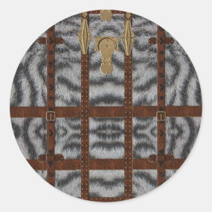 Vintage Leather Tribal White Tiger Animal Print Classic Round Sticker