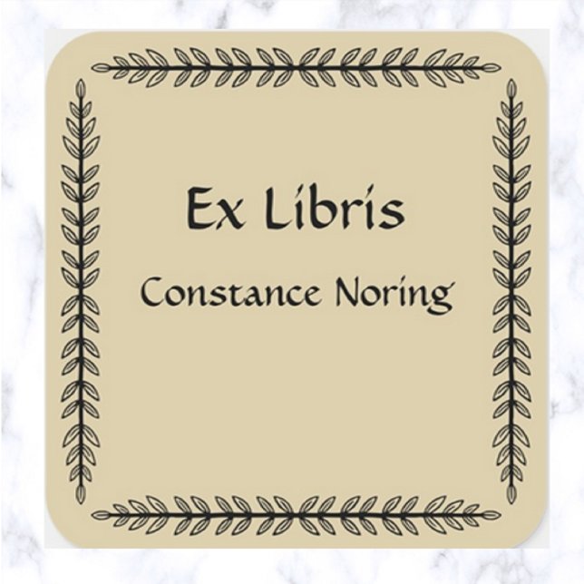 Vintage Leaves Bookplate Square Sticker (Creator Uploaded)