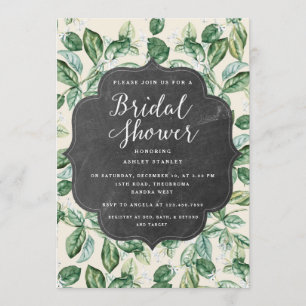 Vintage Leaves Chalkboard Bridal Shower Invitation