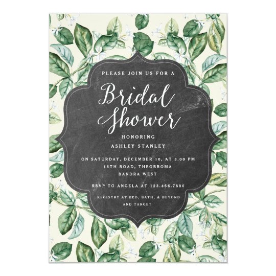 Vintage Leaves Chalkboard Bridal Shower Invitation