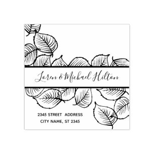 Vintage leaves modern typography return address rubber stamp