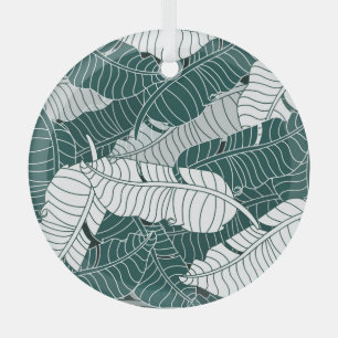 Vintage Leaves Pattern Background Glass Ornament