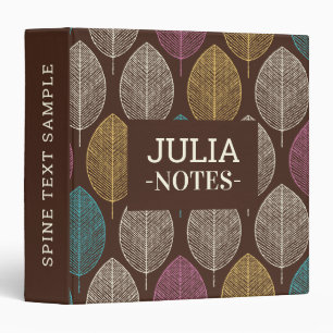 Vintage Leaves Purple Pattern Autumn Monogram Binder