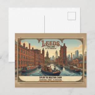 Vintage Leeds England Travel Poster Postcard