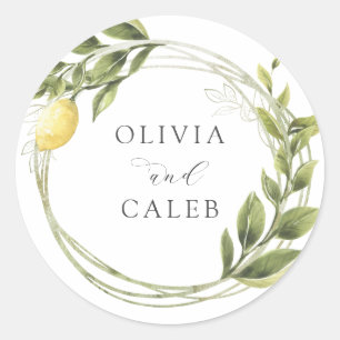 Vintage Lemon and Greenery Wedding Classic Round Sticker
