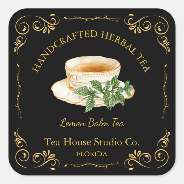 Vintage Lemon Balm Tea Square Label (Front)
