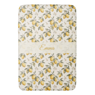 Vintage Lemon Blossom – Elegant Botanical Citrus Bath Mat