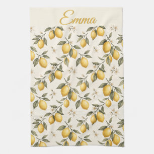 Vintage Lemon Blossom – Elegant Botanical Citrus  Kitchen Towel