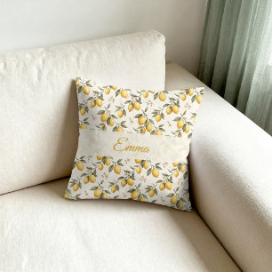 Vintage Lemon Blossom – Elegant Botanical Citrus  Throw Pillow