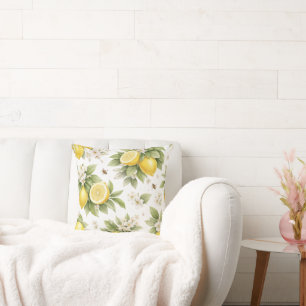 Vintage Lemon Blossom Pattern Cottagecore Citrus Throw Pillow