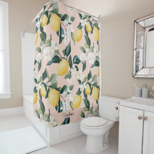 Vintage Lemon & Blossom Pattern on Pink