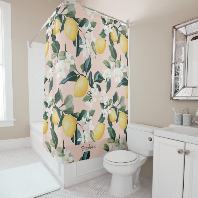 Vintage Lemon & Blossom Pattern on Pink (In Situ)