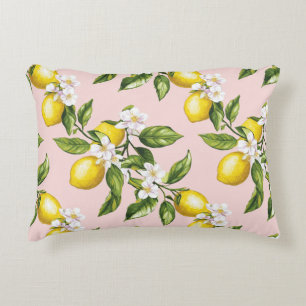 Vintage Lemon & Blossom Pattern on Pink (2) Accent Pillow