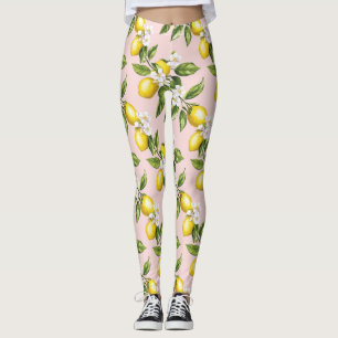 Vintage Lemon & Blossom Pattern on Pink (2) Leggings