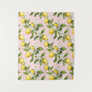 Vintage Lemon & Blossom Pattern on Pink (2) Tapestry