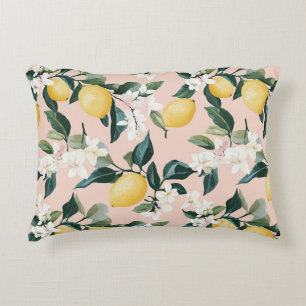 Vintage Lemon & Blossom Pattern on Pink Accent Pillow
