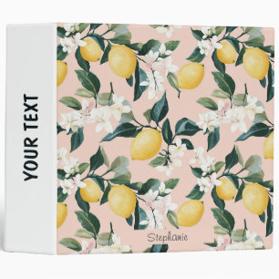Vintage Lemon & Blossom Pattern on Pink Binder