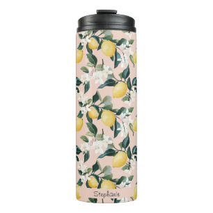 Vintage Lemon & Blossom Pattern on Pink Thermal Tumbler