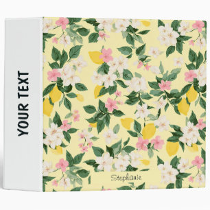 Vintage Lemon & Blossom Pattern on Yellow Binder